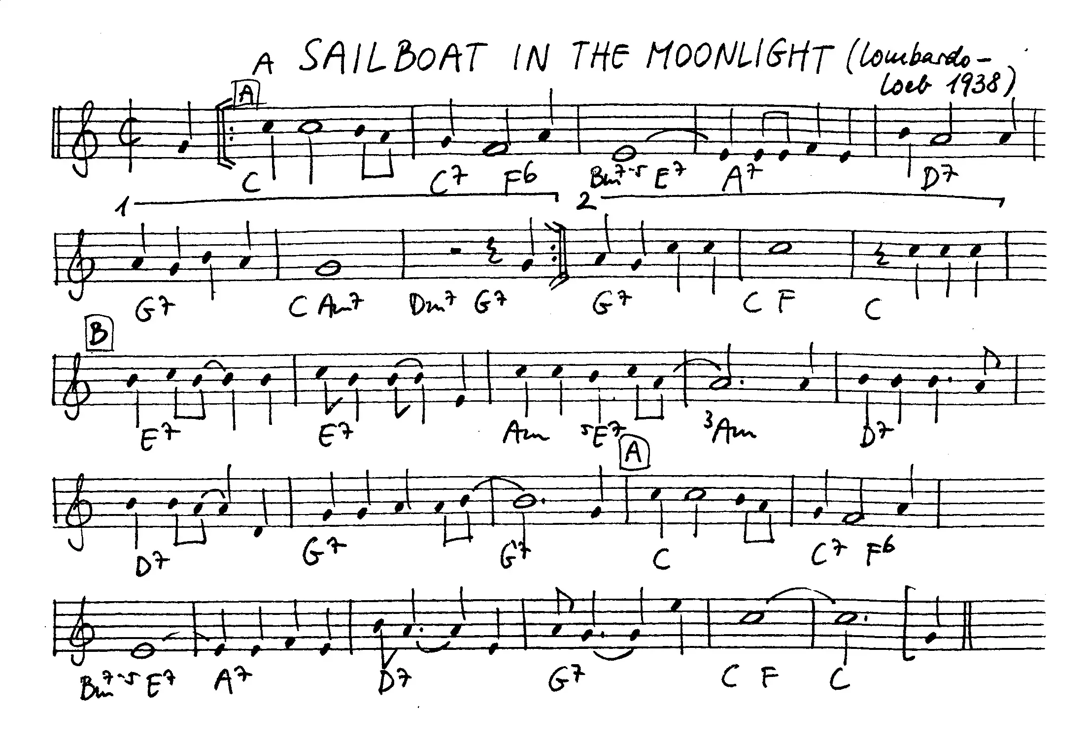 a sailboat in the moonlight free jazz leadsheet - Courtesy of the Jungle Jazz Band